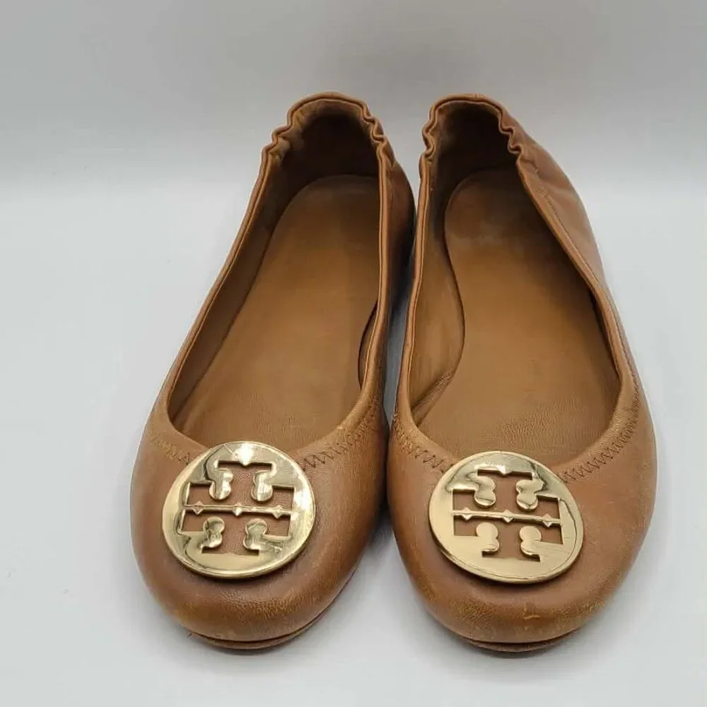 Tory Burch Minnie Travel Ballet Flats Tan (Carmel) size 8